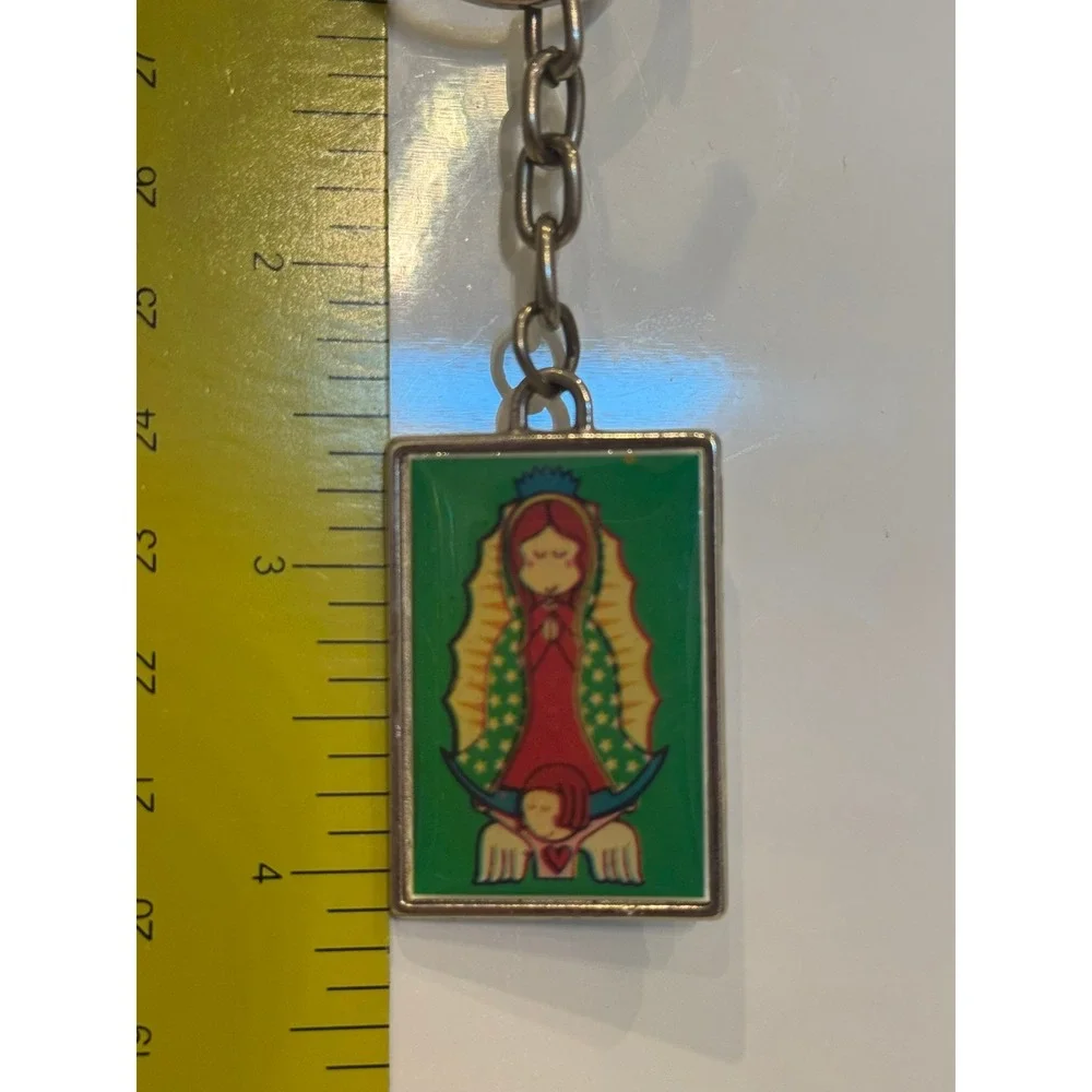Virgin of Guadalupe Double Sided Keychain Religious Folk Art Metal Pendant